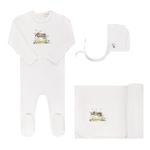 ELYS & CO. 3PC WATERCOLOR CRADLE FOOTIE, HAT AND BLANKET SET